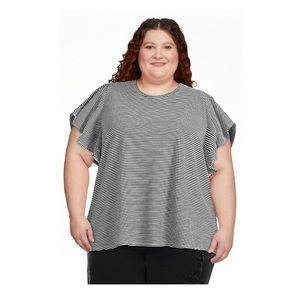 Terra & Sky Plus Size Flutter Sleeve Knit Top, black & white stripes - NWOT